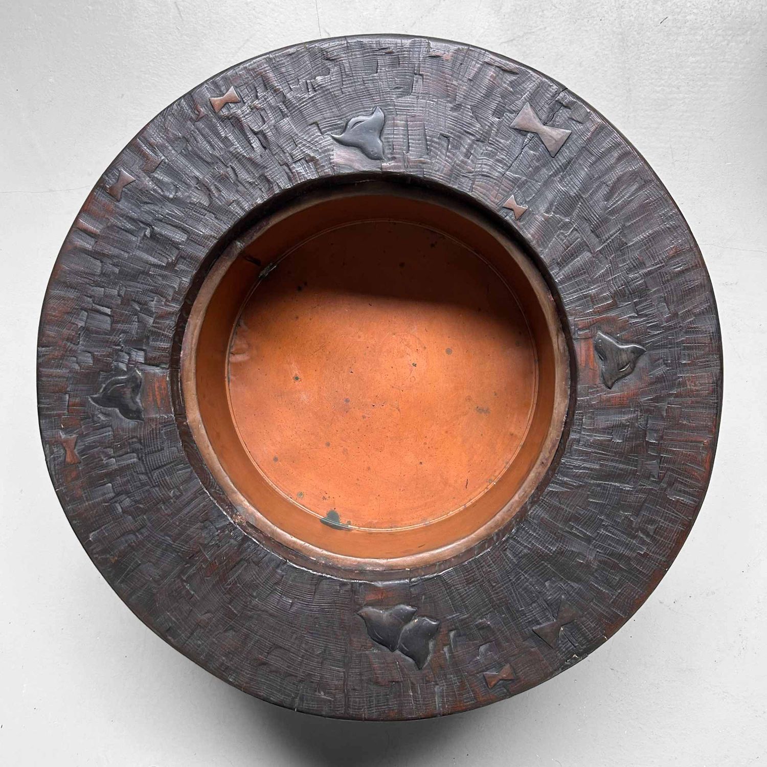 Large Wood Carved Antique Hibachi, Meiji Period, Japan.