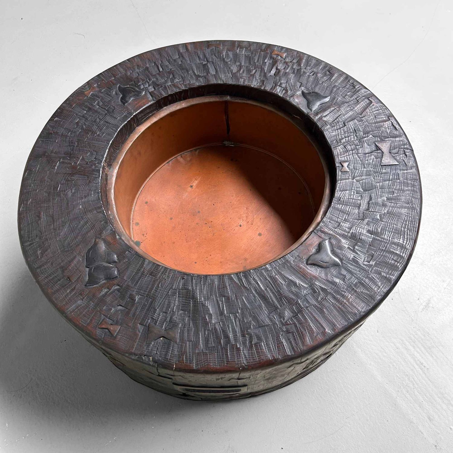 Large Wood Carved Antique Hibachi, Meiji Period, Japan.