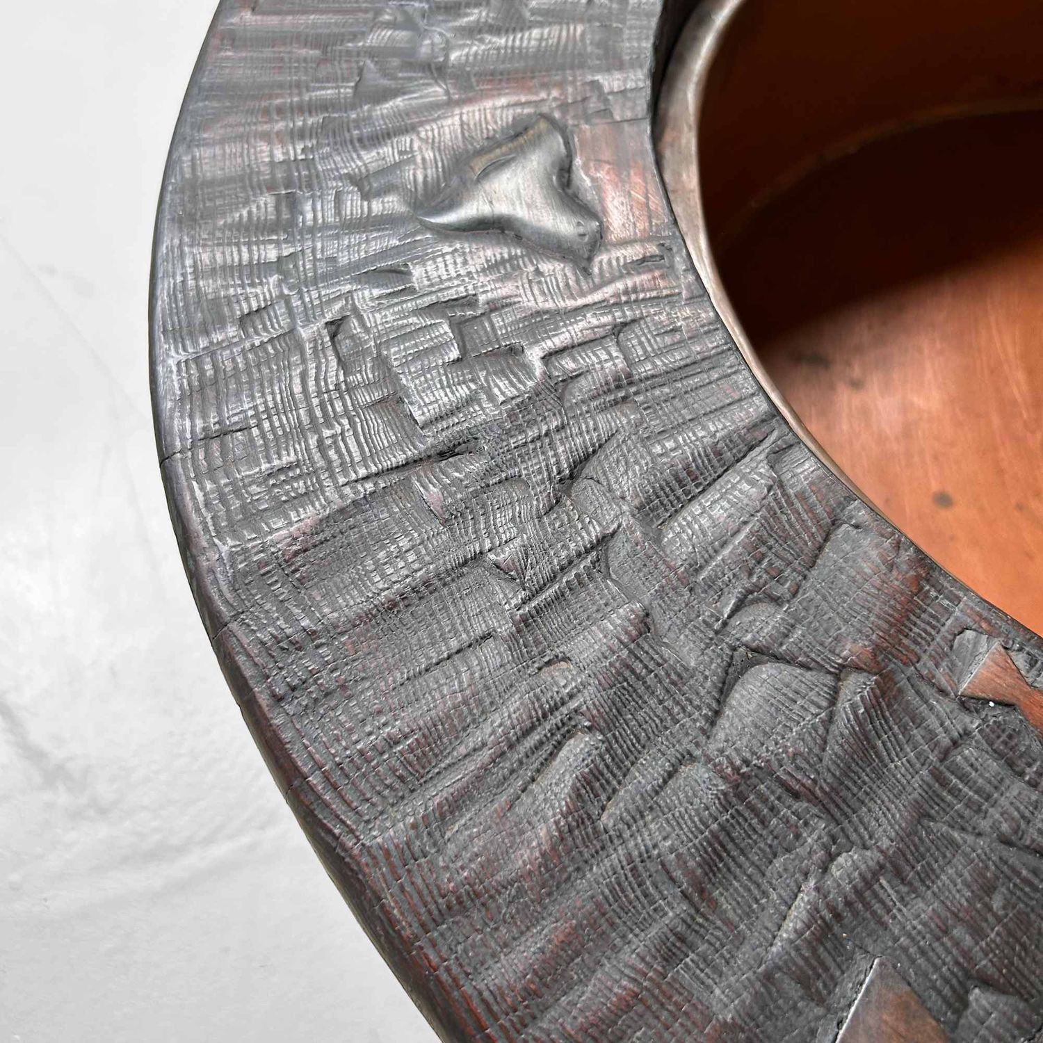 Large Wood Carved Antique Hibachi, Meiji Period, Japan.