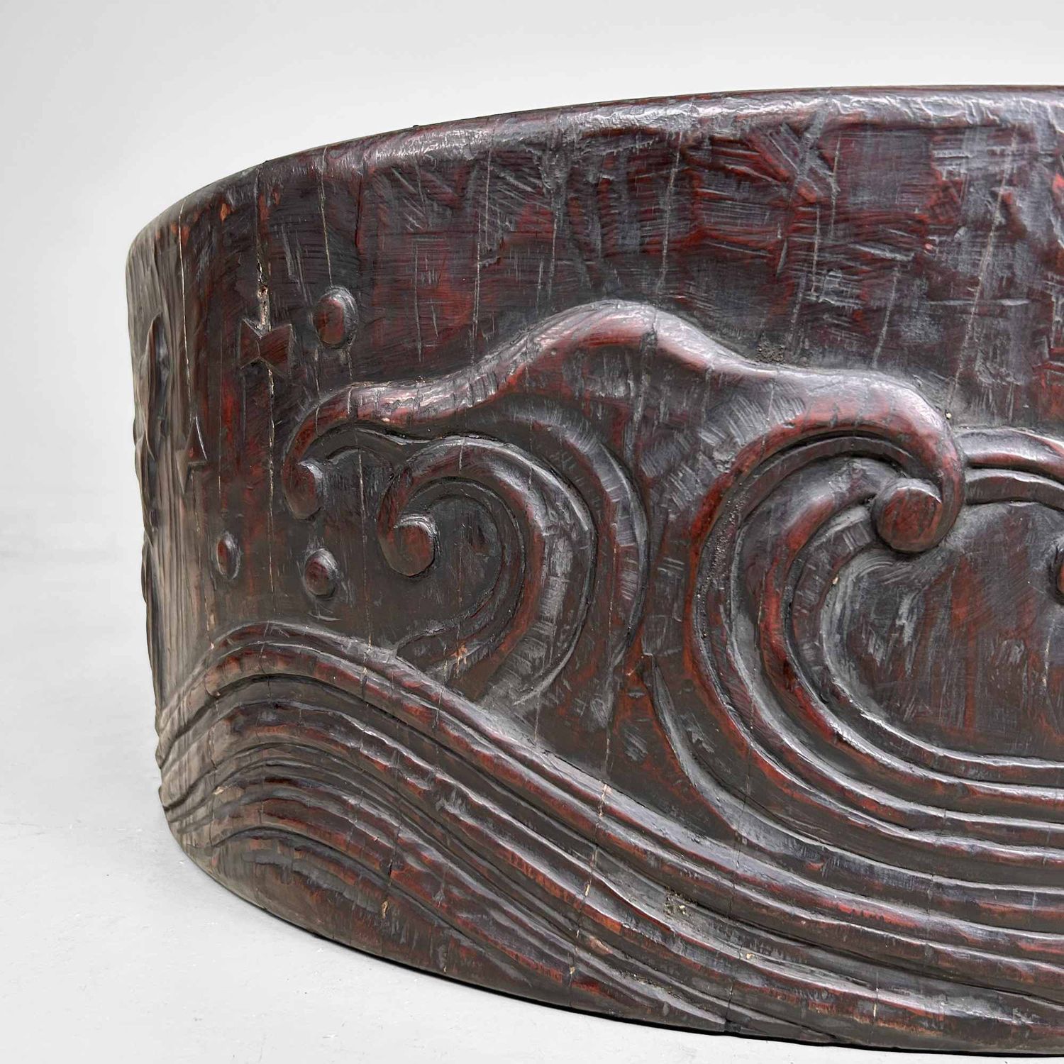 Large Wood Carved Antique Hibachi, Meiji Period, Japan.