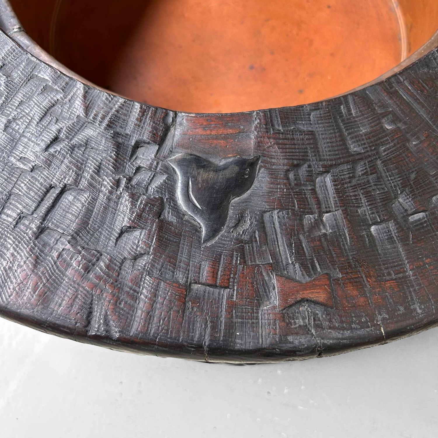 Large Wood Carved Antique Hibachi, Meiji Period, Japan.