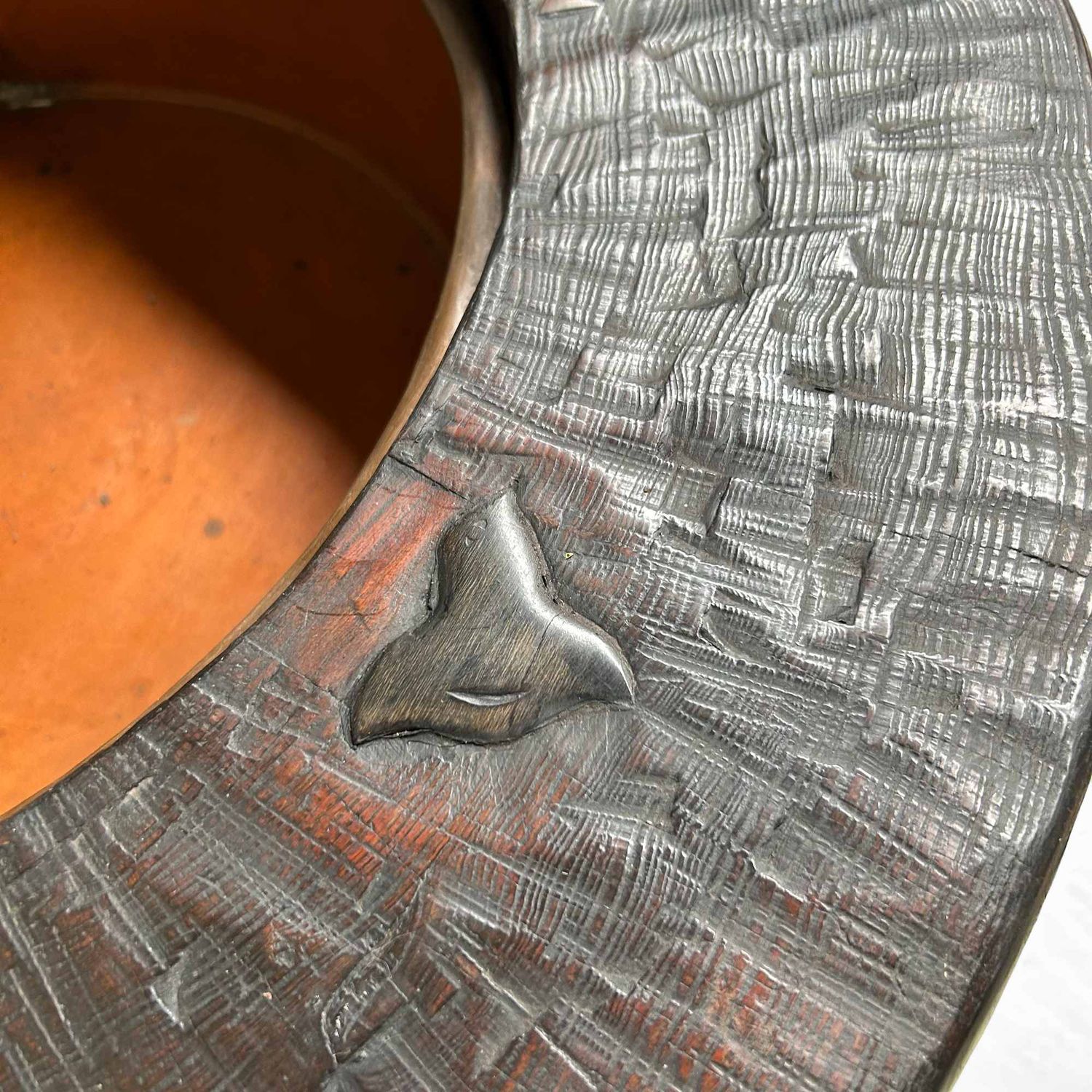 Large Wood Carved Antique Hibachi, Meiji Period, Japan.