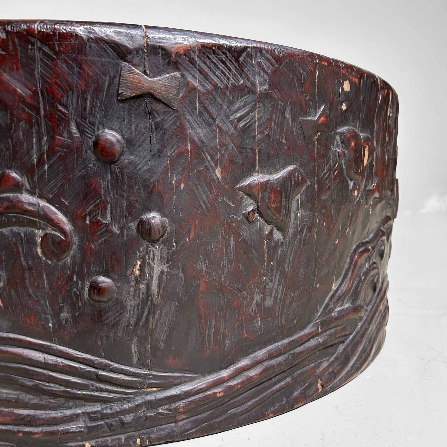 Large Wood Carved Antique Hibachi, Meiji Period, Japan.