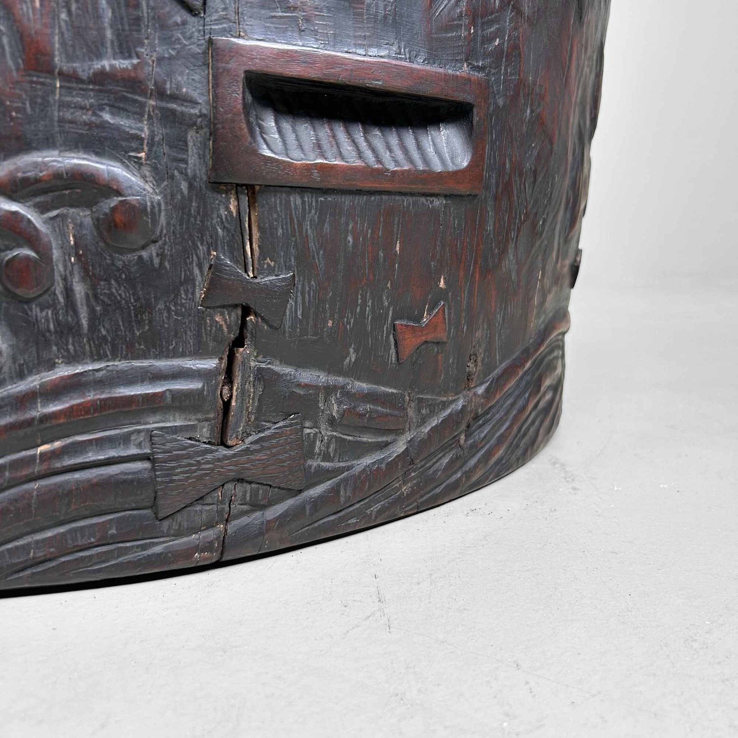 Large Wood Carved Antique Hibachi, Meiji Period, Japan.