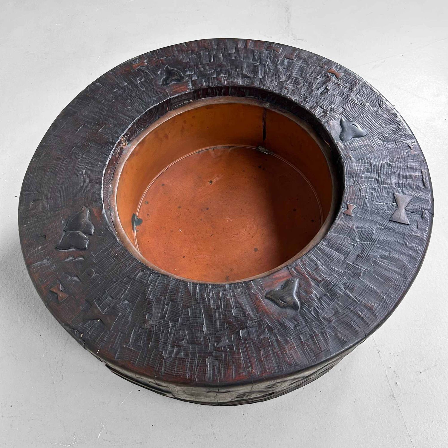 Large Wood Carved Antique Hibachi, Meiji Period, Japan.