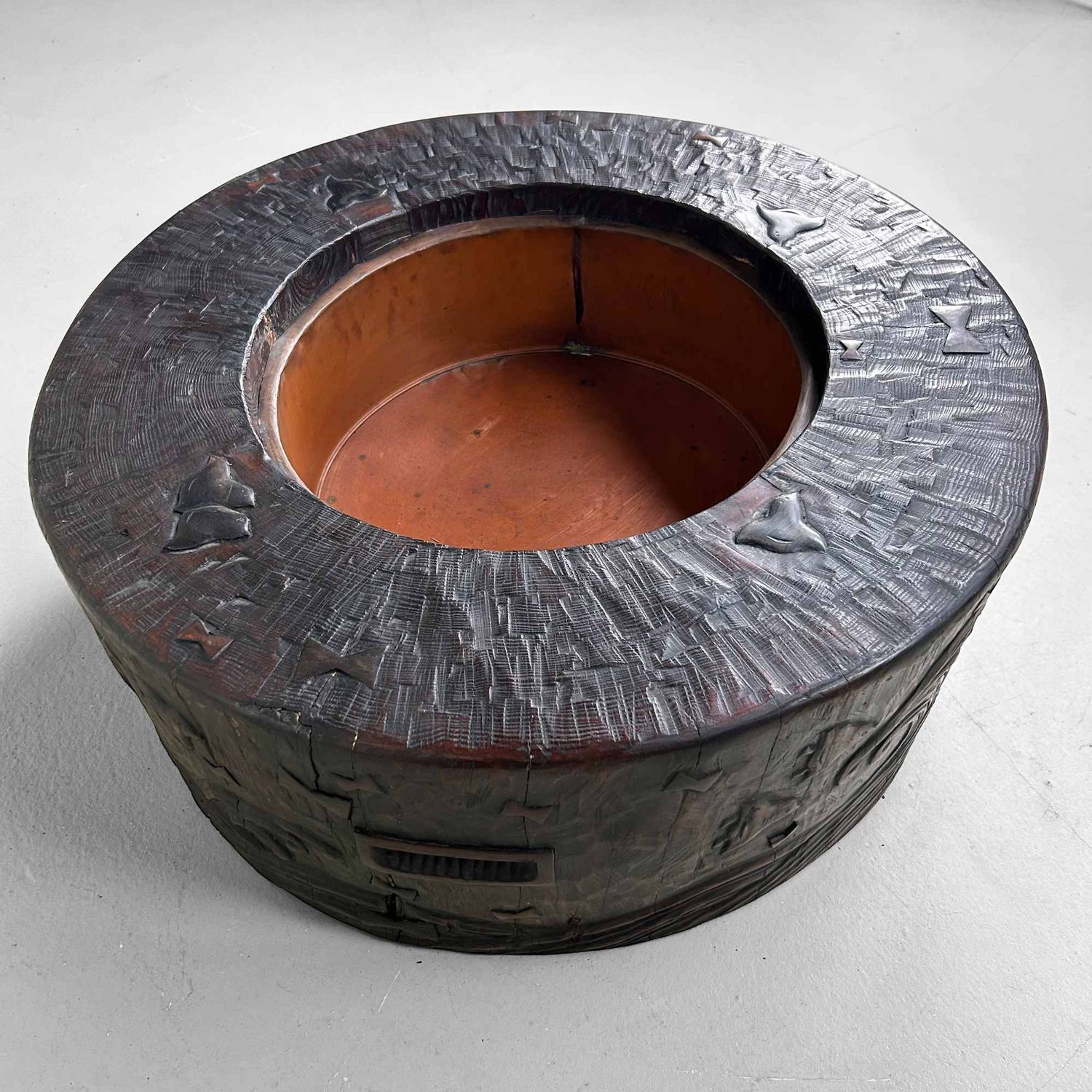 Large Wood Carved Antique Hibachi, Meiji Period, Japan.