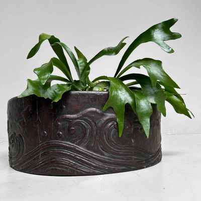 Grote Houtsnijwerk Hibachi 火鉢 / Japanse Vuurpot, Meiji-periode.