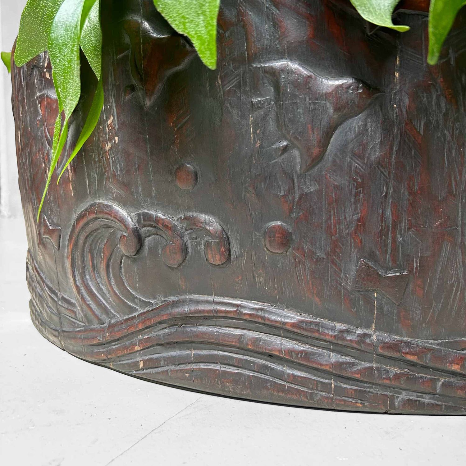 Large Wood Carved Antique Hibachi, Meiji Period, Japan.