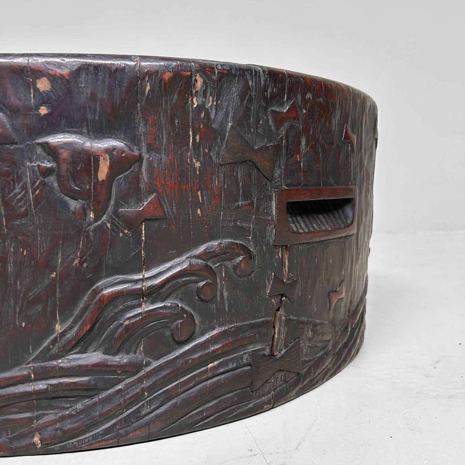 Large Wood Carved Antique Hibachi, Meiji Period, Japan.