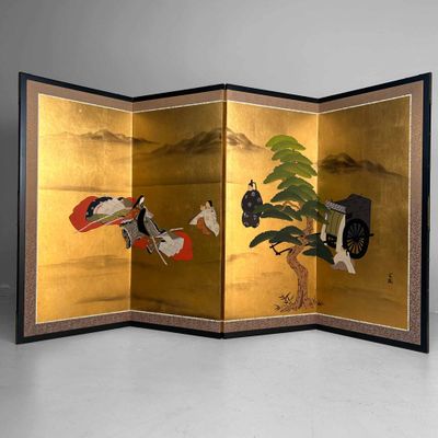 Byōbu (屏風), Decorative Japanese Folding Screen, Shōwa Period.