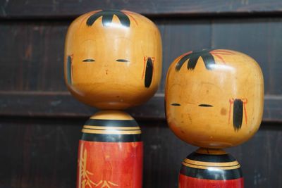 Set van 2 Vintage Traditionele Kokeshi door Kawamura Shoji, 'Bamboe', Japan.