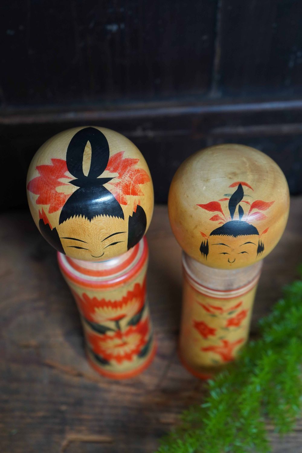 Set of 2 Vintage Traditional 'Narugo' Kokeshi by Yusa Fukuju and Sakurai Shoji, prefecture Miyaka, Japan.