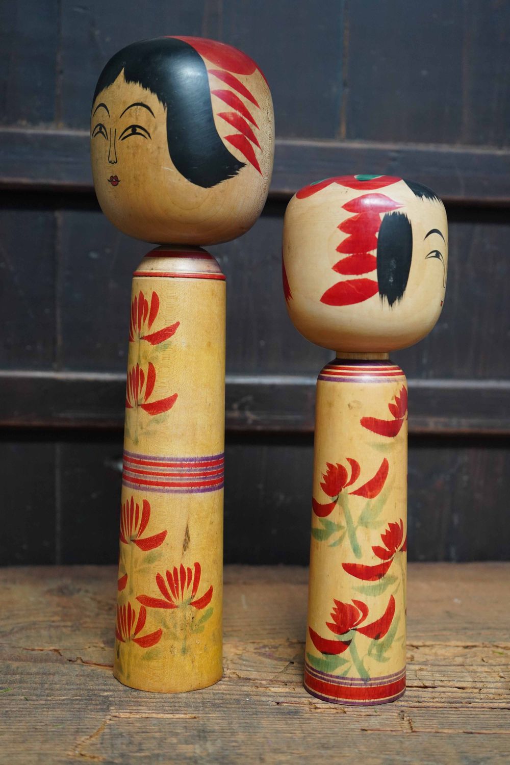 Set Vintage Traditional 'Hijiori' Kokeshi by Sato Jyunosuke and Sato Shoichi, Japan. Set Vintage Traditional 'Hijiori' Kokeshi by Sato Jyunosuke and Sato Shoichi, Japan.