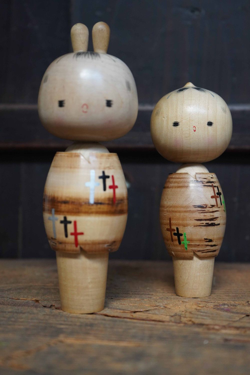 Set Vintage Sosaku Kokeshi by Maruyama Hougetsu 丸山抱月, (1948-), Japan.