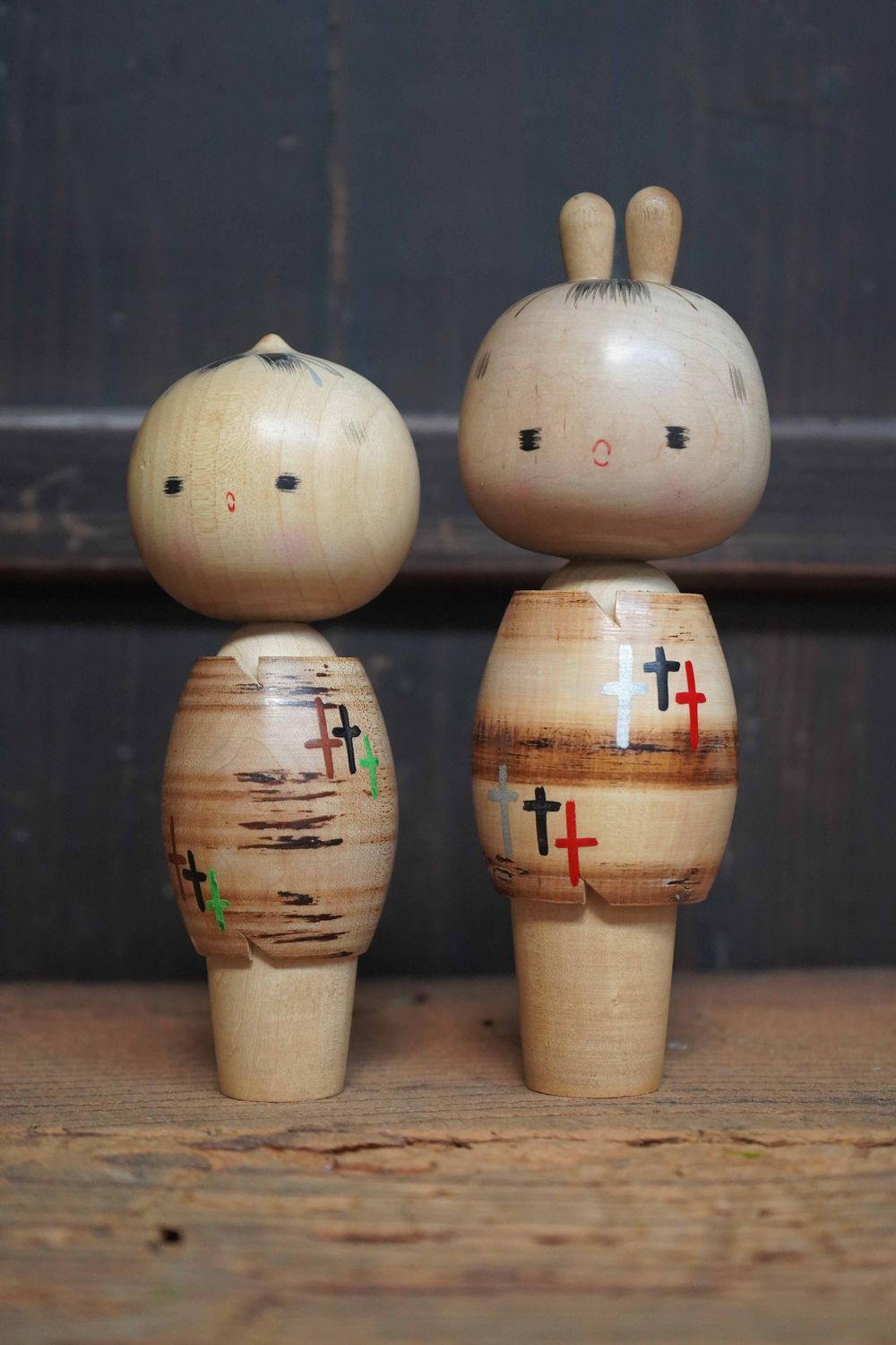 Set Vintage Sosaku Kokeshi by Maruyama Hougetsu 丸山抱月, (1948-), Japan.