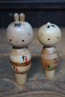 Set Vintage Sosaku Kokeshi by Maruyama Hougetsu 丸山抱月, (1948-), Japan.
