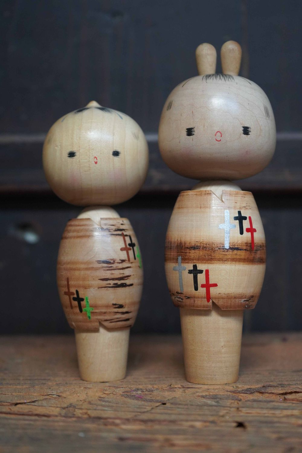 Set Vintage Sosaku Kokeshi by Maruyama Hougetsu 丸山抱月, (1948-), Japan.