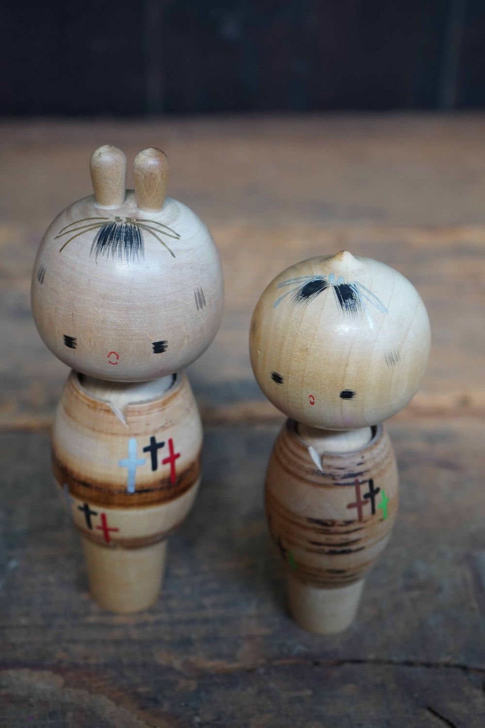 Set Vintage Sosaku Kokeshi by Maruyama Hougetsu 丸山抱月, (1948-), Japan.