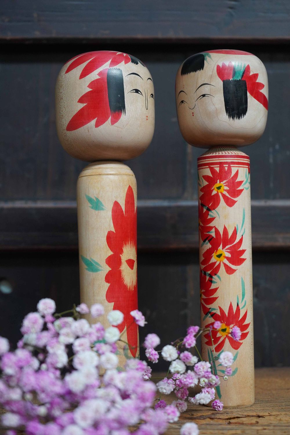 Set of 2 Vintage Traditional Kokeshi, Japan.