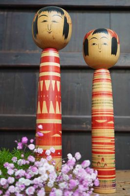 Set Vintage Traditional 'Tsuchiyu' Kokeshi by Imaizumi Genji and Watanabe Sadami, Japan.