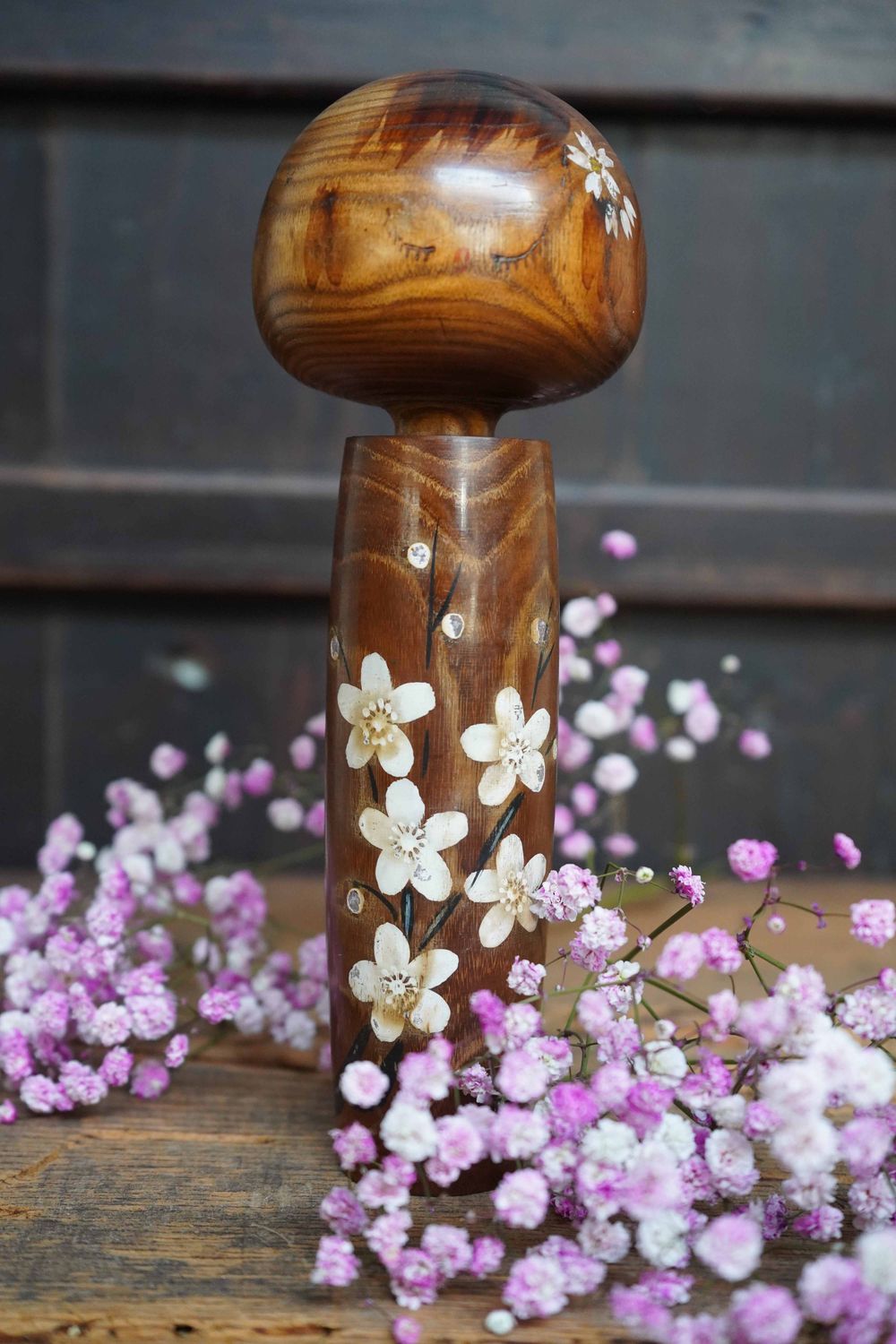 Houten Vintage Kokeshi Pop door Kazuo Takamizawa, Japan.