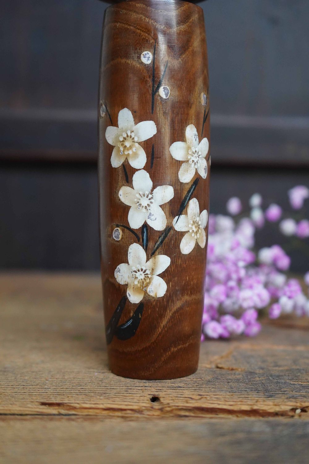Houten Vintage Kokeshi Pop door Kazuo Takamizawa, Japan.