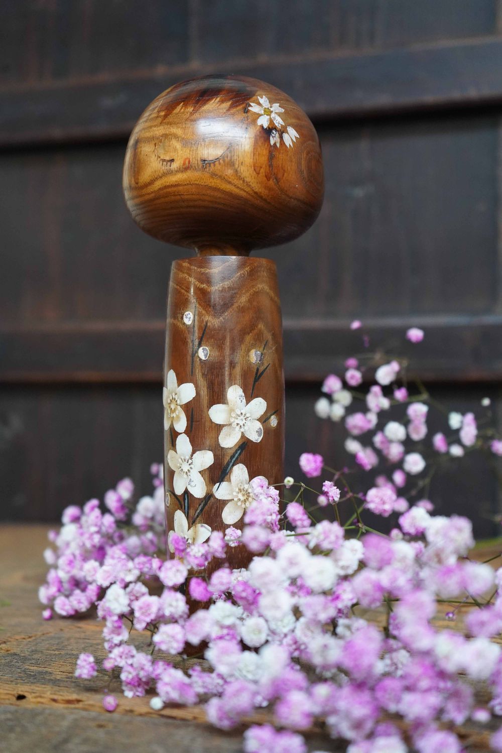 Houten Vintage Kokeshi Pop door Kazuo Takamizawa, Japan.