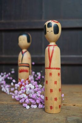 Set of 2 Vintage Traditional Kijiyama Kokeshi by Abe Heishiro, Japan.