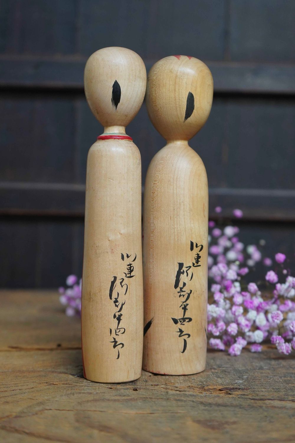 Set Vintage Traditionele 'Kijiyama' Kokeshi door Abe Heishiro, Japan.