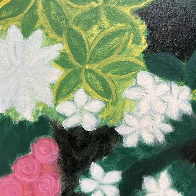 "White and Red Flowers", Oil on Canvas by Makoto Igarashi, Shōwa Period, Japan.