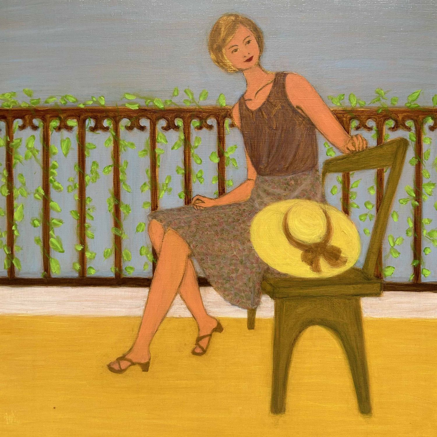 'Op het Terras', Olieverf op Canvas door Makoto Igarashi, Shōwa-periode, Japan. 'Op het Terras', Olieverf op Canvas door Makoto Igarashi, Shōwa-periode, Japan.