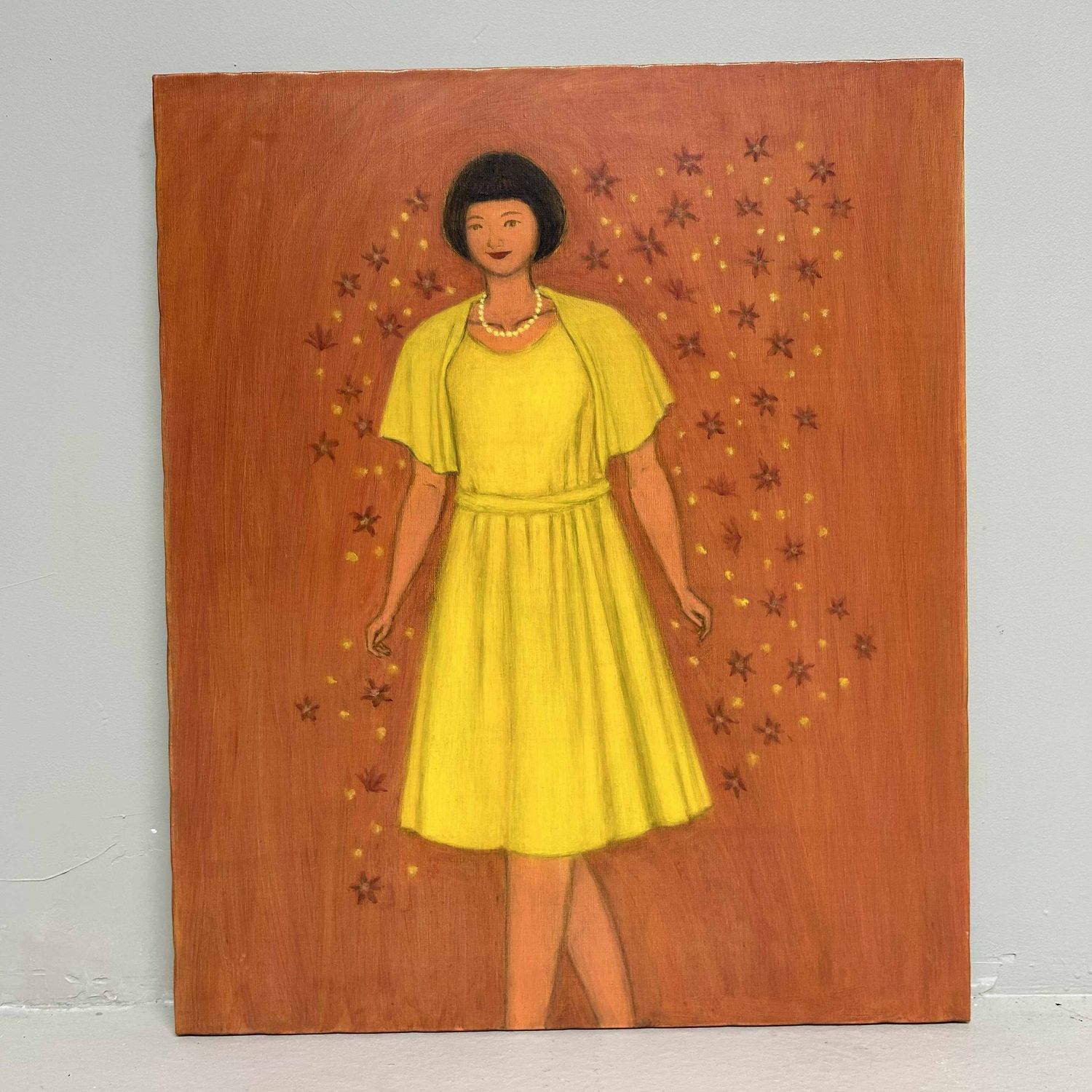 "Flower Girl," Oil on Canvas by Makoto Igarashi, Shōwa Period, Japan.