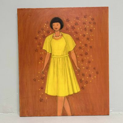"Flower Girl," Oil on Canvas by Makoto Igarashi, Shōwa Period, Japan.