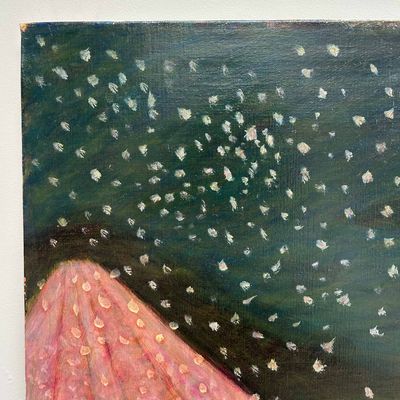 'Sakura in de Wind II', Olieverf op Canvas door Makoto Igarashi, Shōwa-periode, Japan.