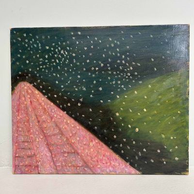"Sakura in the Wind II," Oil on Canvas by Makoto Igarashi, Shōwa Period, Japan.