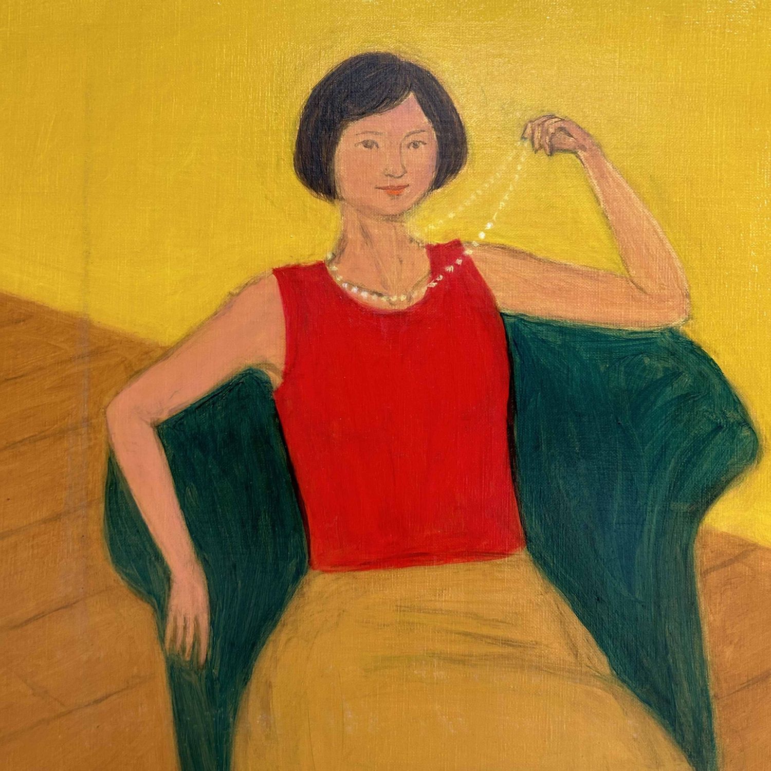 "Interior with Necklace," Oil on Canvas by Makoto Igarashi, Shōwa period, Japan.