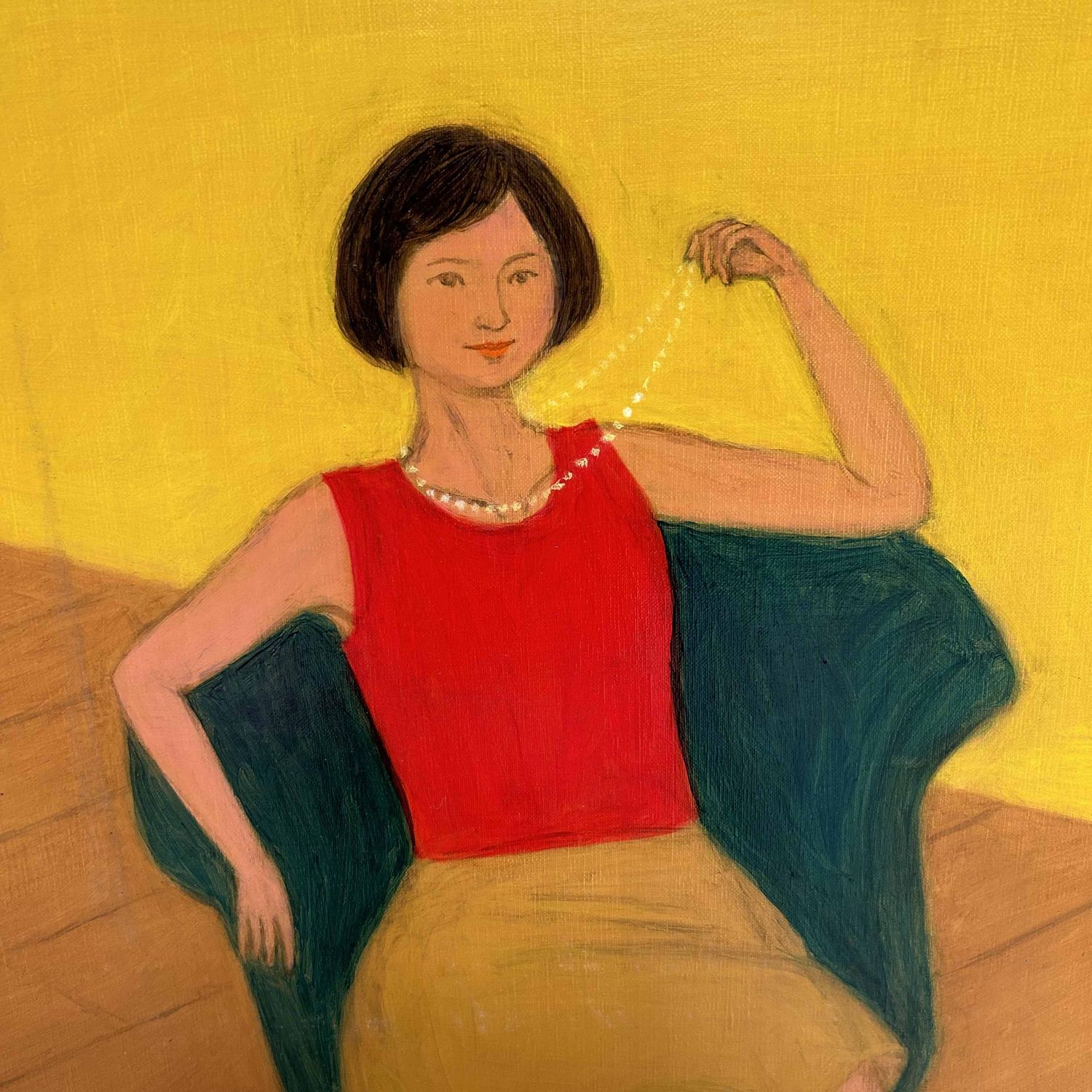 "Interior with Necklace," Oil on Canvas by Makoto Igarashi, Shōwa period, Japan.