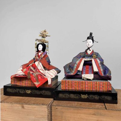 Decorative Ningyo Hina Dolls Emperor and Empress, Meiji Period, Japan.