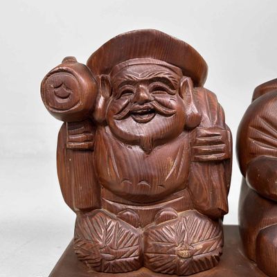 Houten Godenbeeld Ebisu en Daikoku, Shōwa-periode, Japan.
