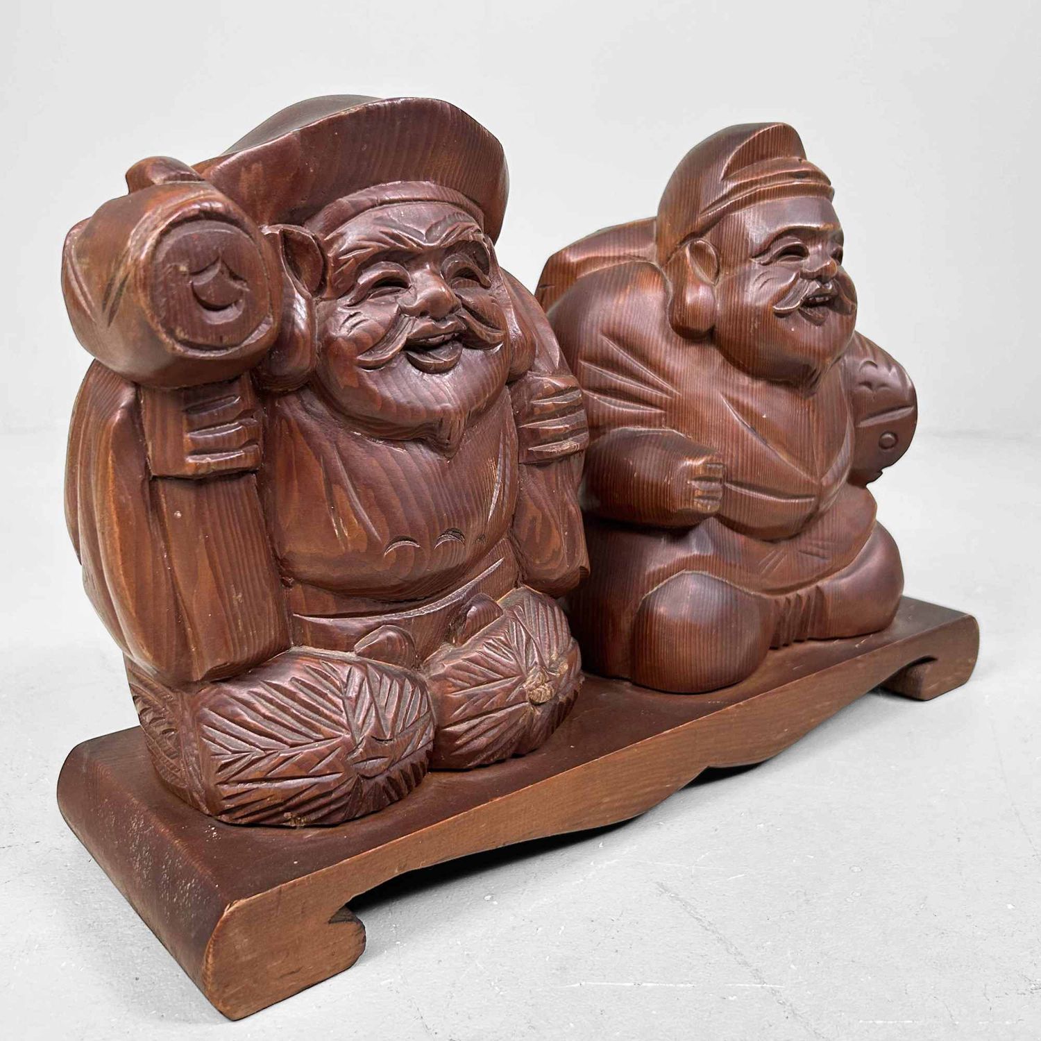 Houten Godenbeeld Ebisu en Daikoku, Shōwa-periode, Japan.