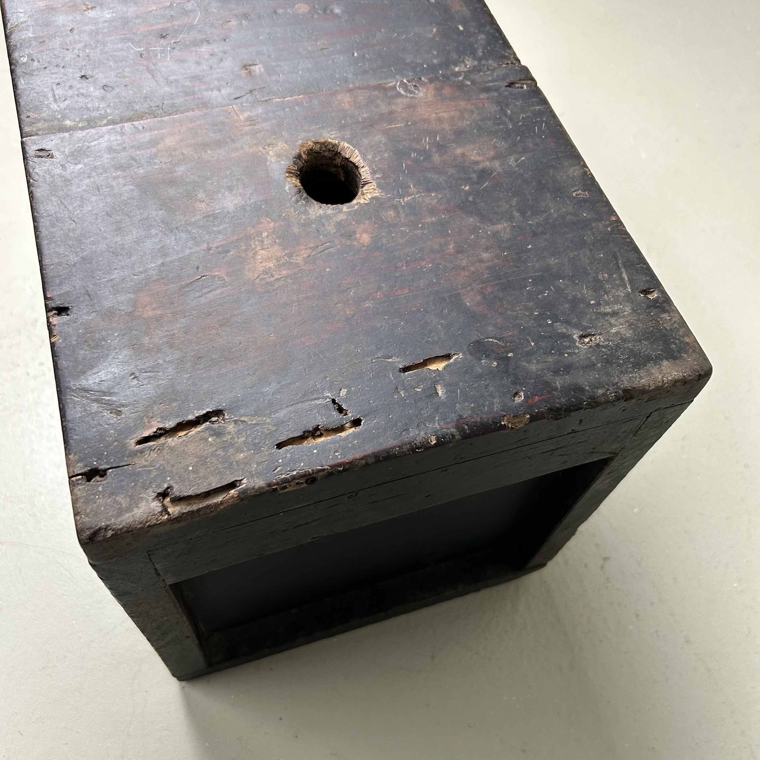 Antique Wooden Zenibako Temple Offering Box, Meiji Period, Japan.