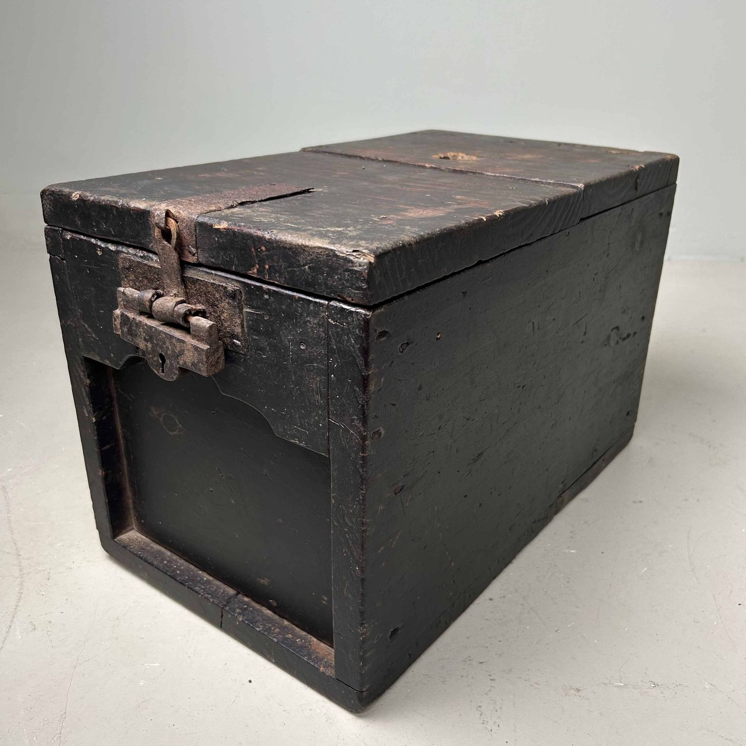 Antique Wooden Zenibako Temple Offering Box, Meiji Period, Japan.
