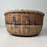 Japanese Woven Bamboo Basket with Calligraphy, Shōwa Period.