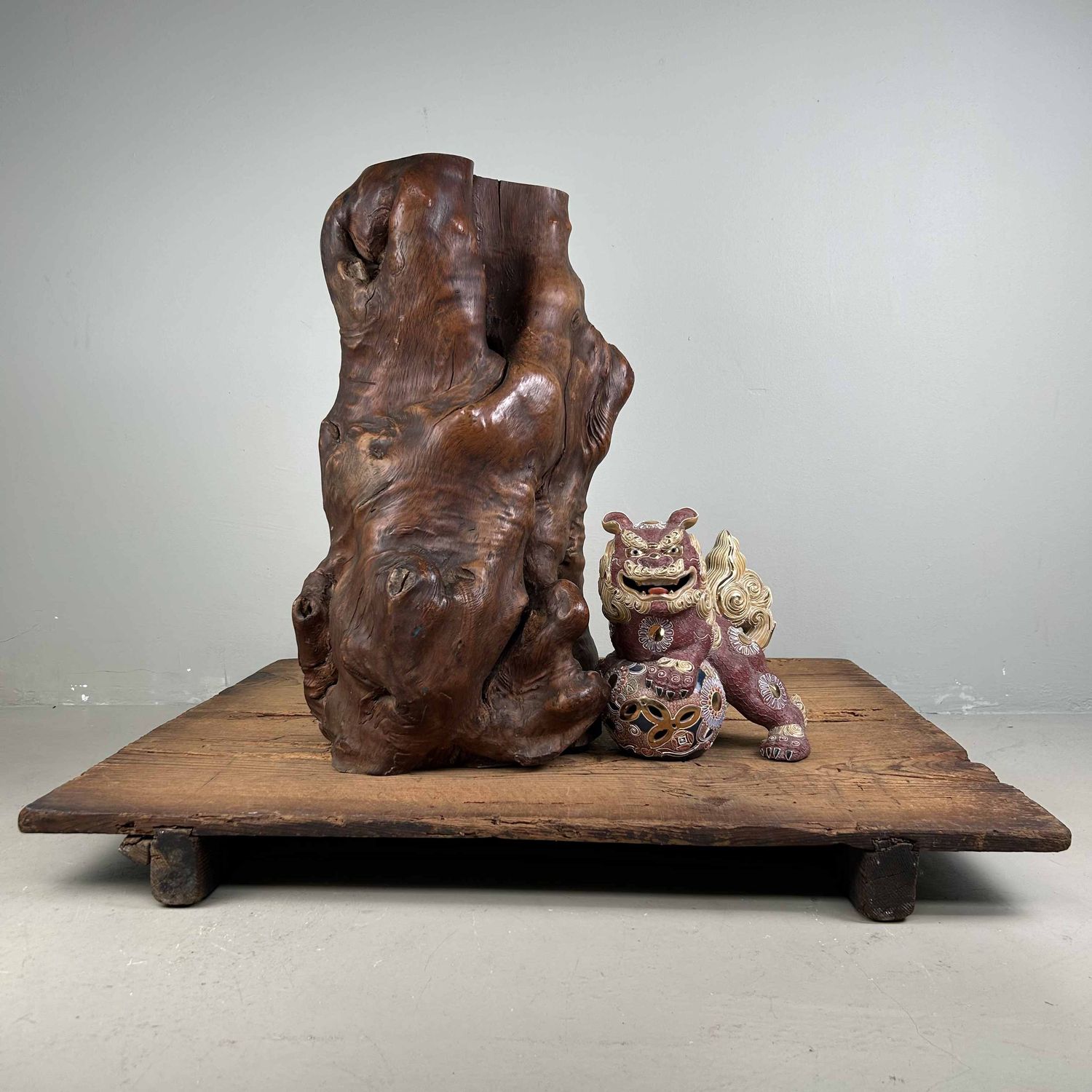 Japanse Burl Wood Decoratie Tsuge (椿), Taishō-periode.