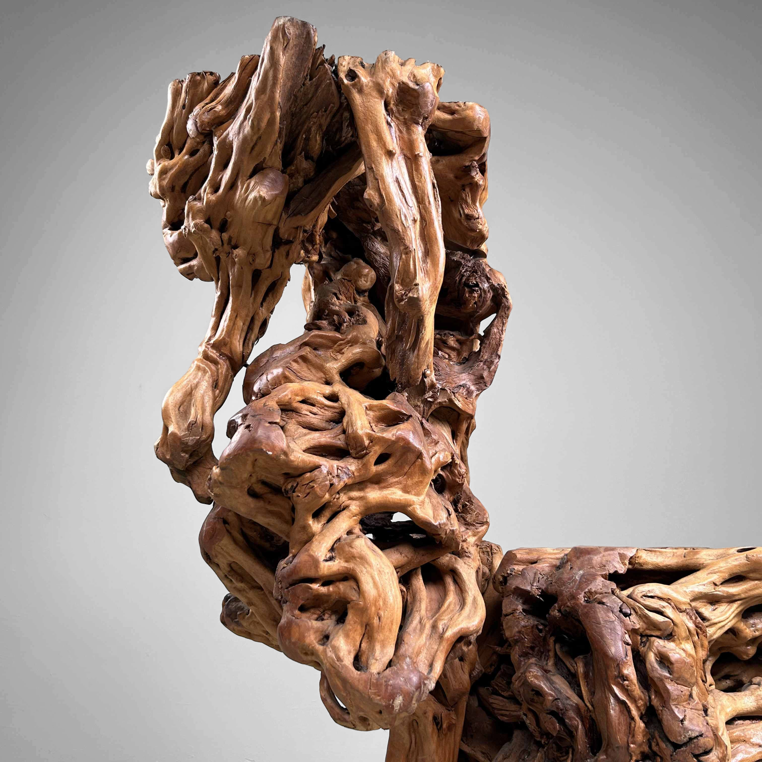 Large Japanese Burl Root Wood Plant Stand, Taisho Era.