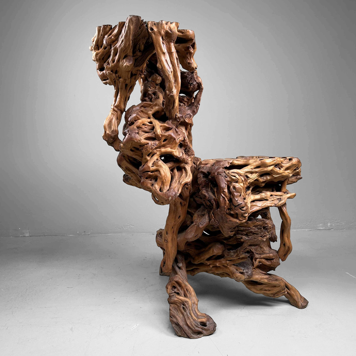 Large Japanese Burl Root Wood Plant Stand, Taisho Era.