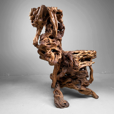 Large Japanese Burl Root Wood Plant Stand, Taisho Era.