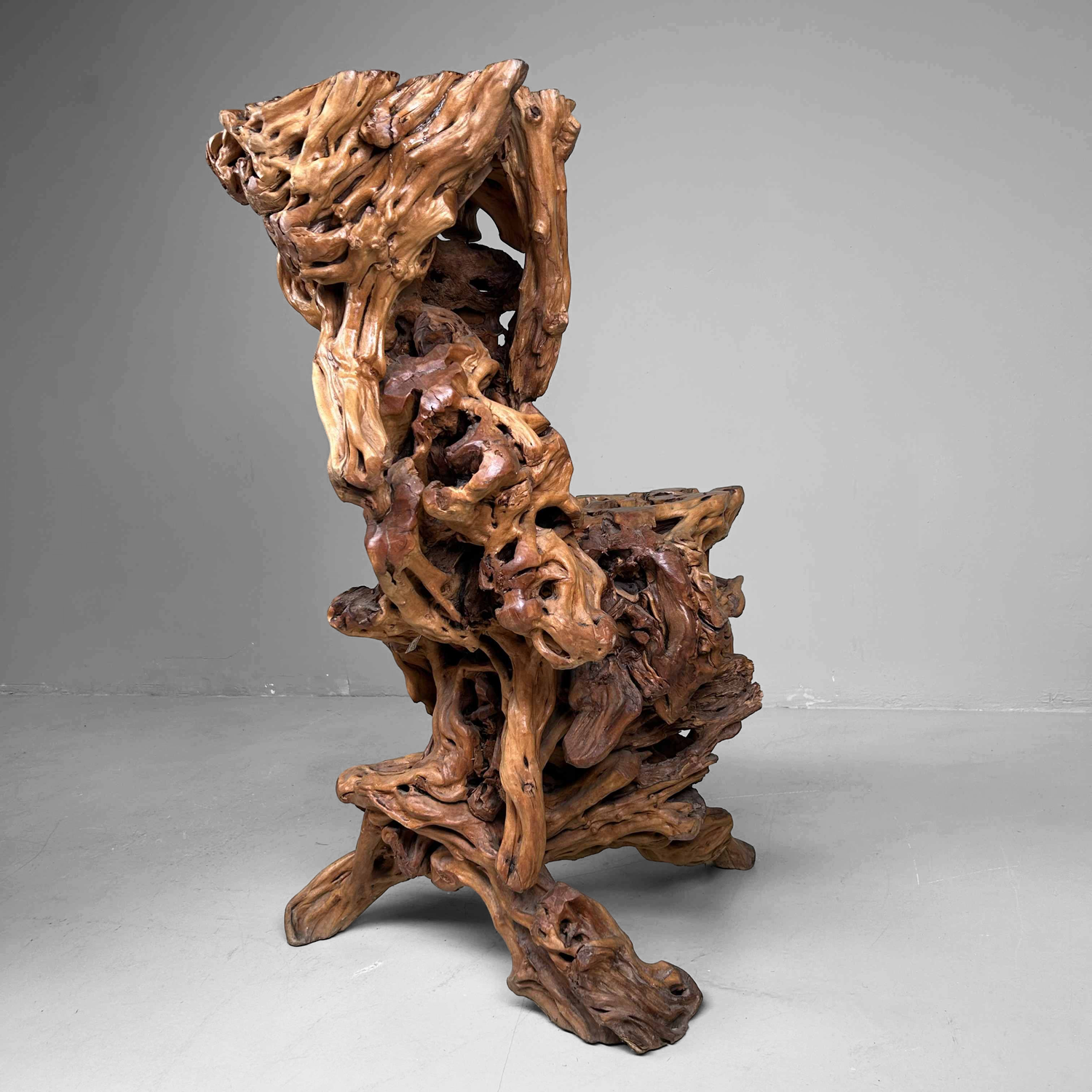 Large Japanese Burl Root Wood Plant Stand, Taisho Era.
