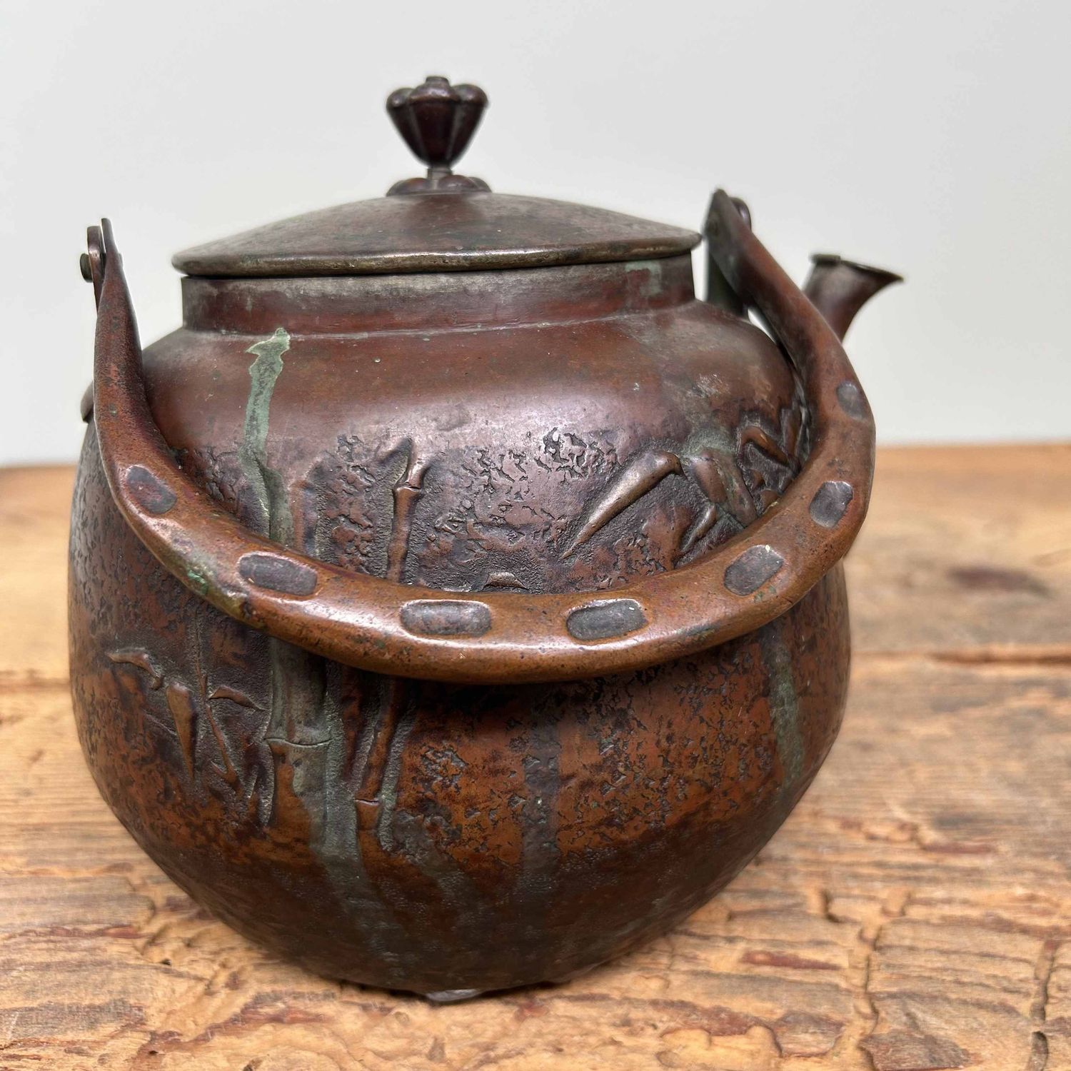 Antique Copper Teapot Tetsubin, Meiji Period, Japan.