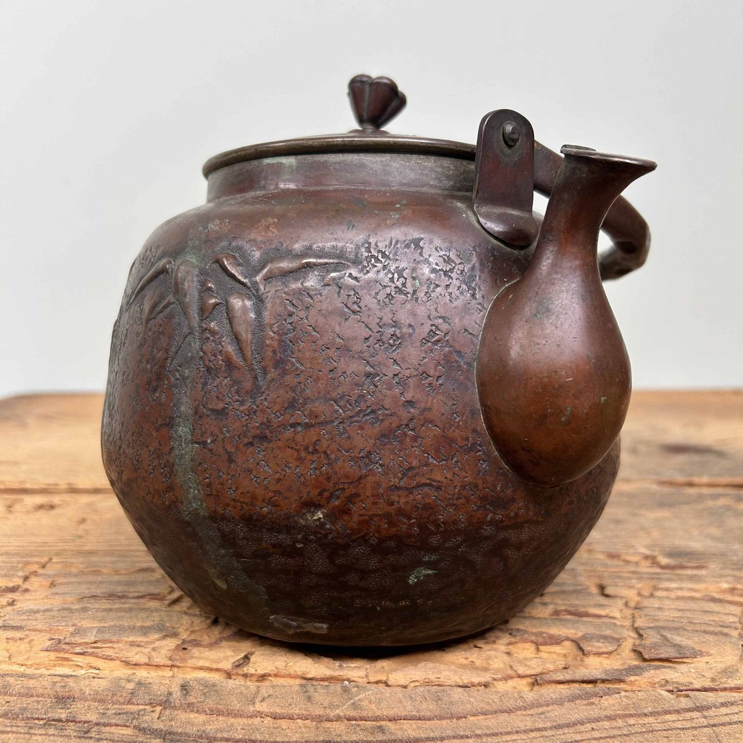 Antique Copper Teapot Tetsubin, Meiji Period, Japan.